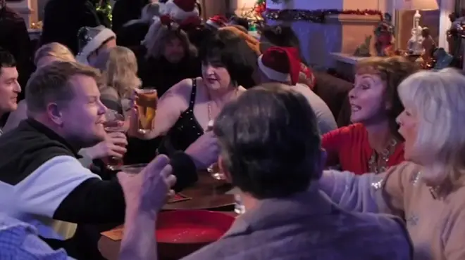 The family celebrate Christmas in the pub