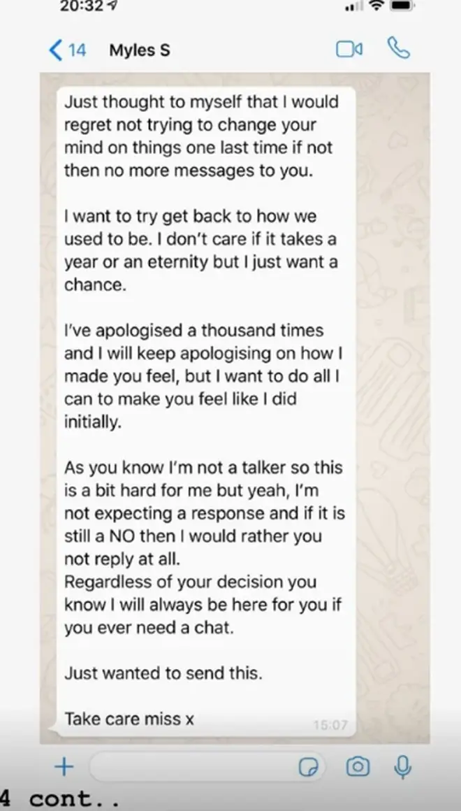 Gabby also shared a screengrab of Myles' apology to her