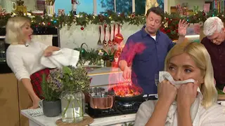 Holly's hair was nearly caught on fire during the cooking segment