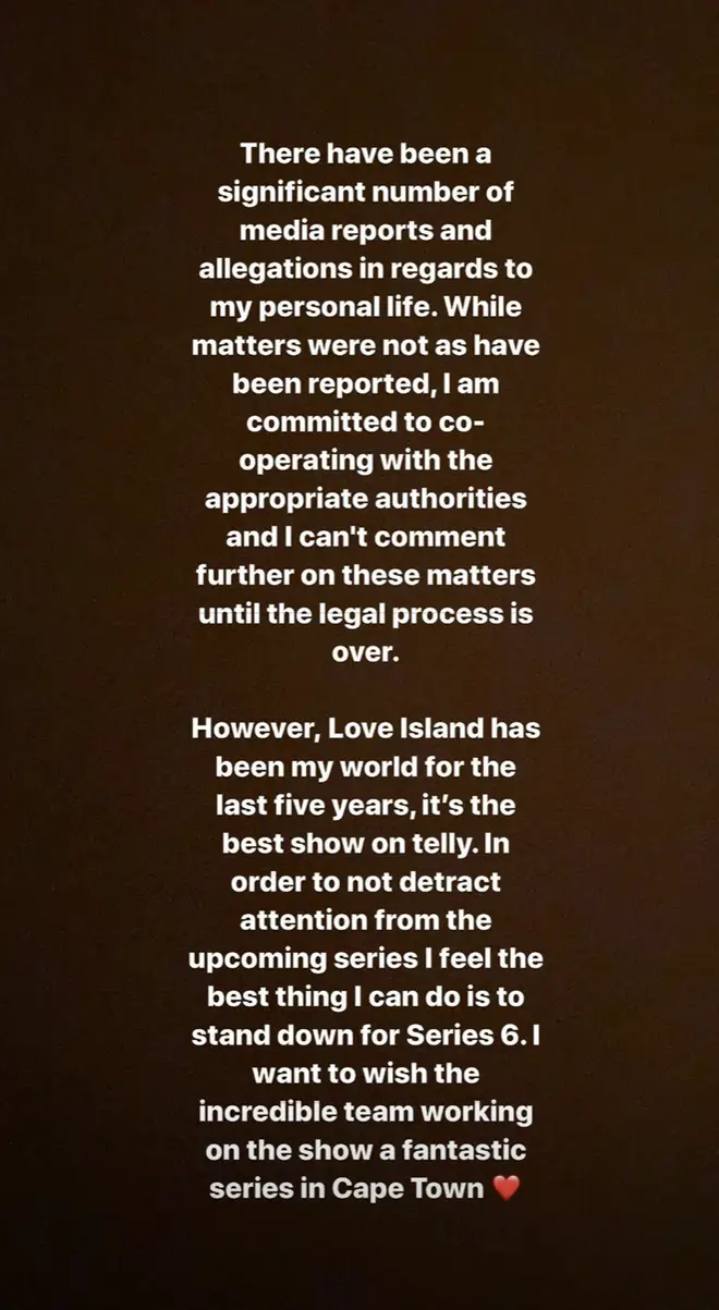 The star posted a statement on her Instagram stories earlier today