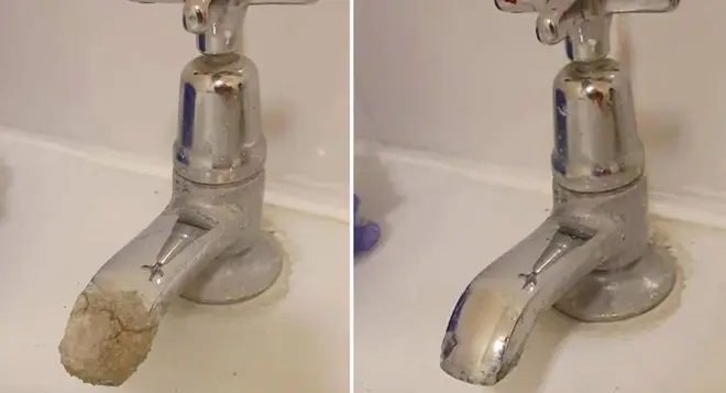 A woman has revealed before and after photos of her tap