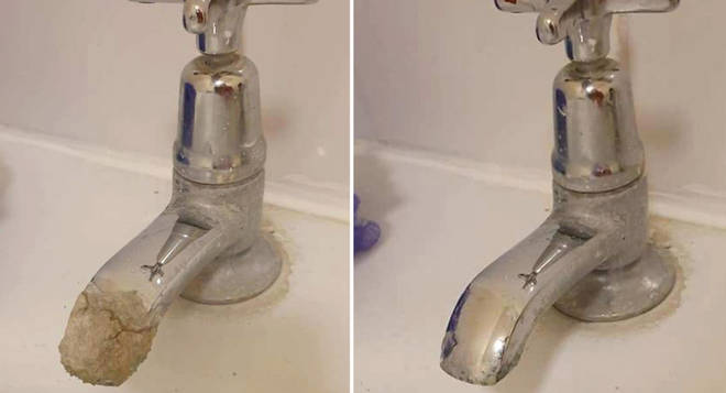 A woman has revealed before and after photos of her tap
