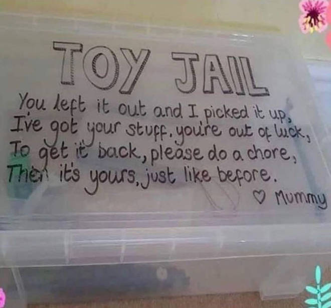 The toy jail has a funny message written on the top and is perfect for tidying the house