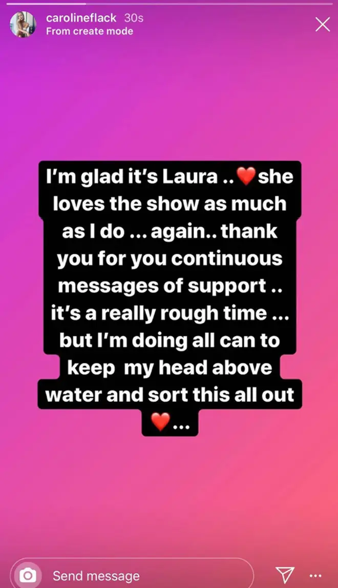 Caroline Flack released a statement following the news Laura was replacing her
