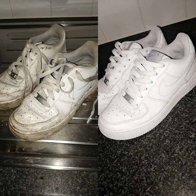 A mother has shared her cleaning tips for making filthy white trainers look brand new.