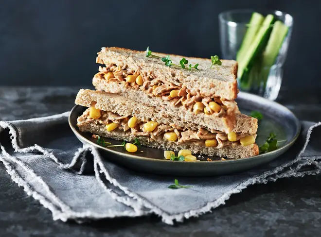 This clever No Tuna & Sweetcorn Sandwich switches out fish for soy protein.