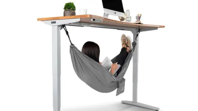The hammock is designed to clip under the brand's standing desk.