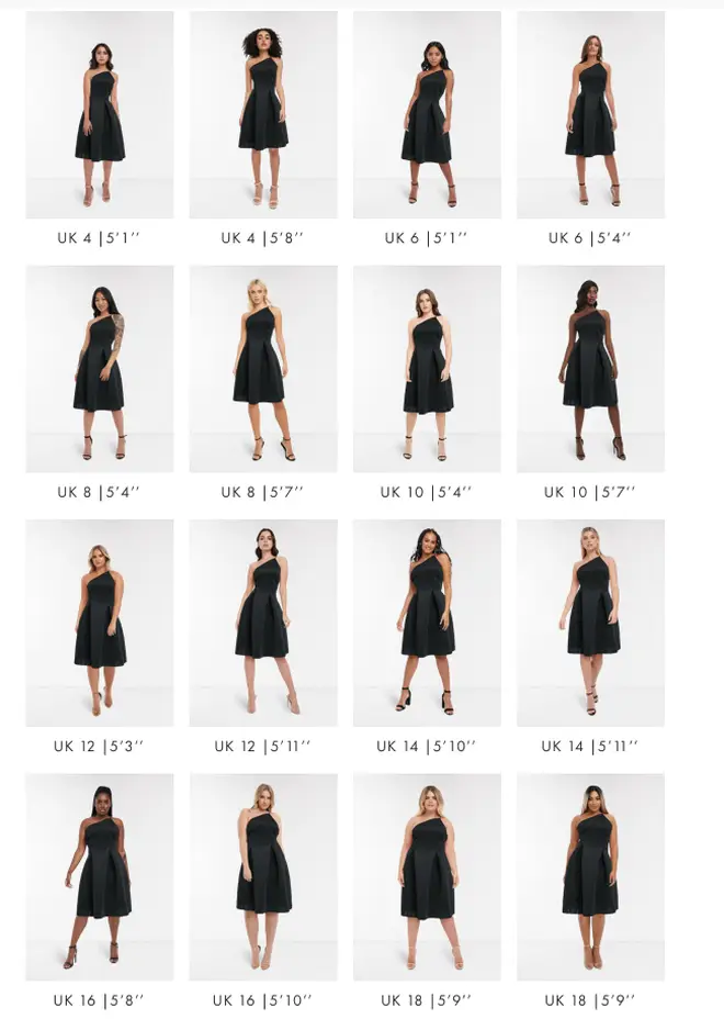 You're able to see the dress in a variety of different sizes