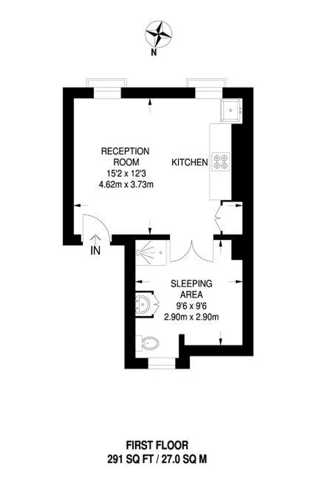 The studio flat is just 27 square metres.