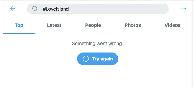 The site won't load Love Island hashtags