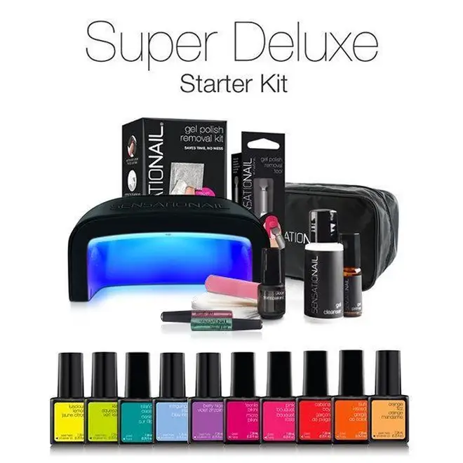 The Super Deluxe Sensationail Starter Kit comes with an array of shades and all the equipment you need