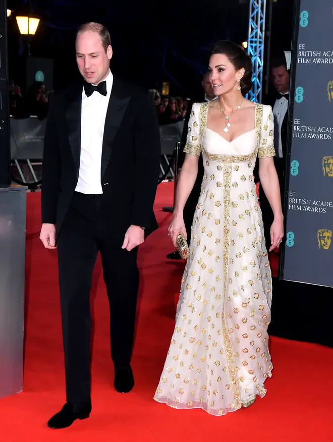 The Duchess of Cambridge re-wore the gold and white Alexander McQueen dress
