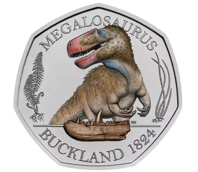 The 50p Megalosaurus coloured coin