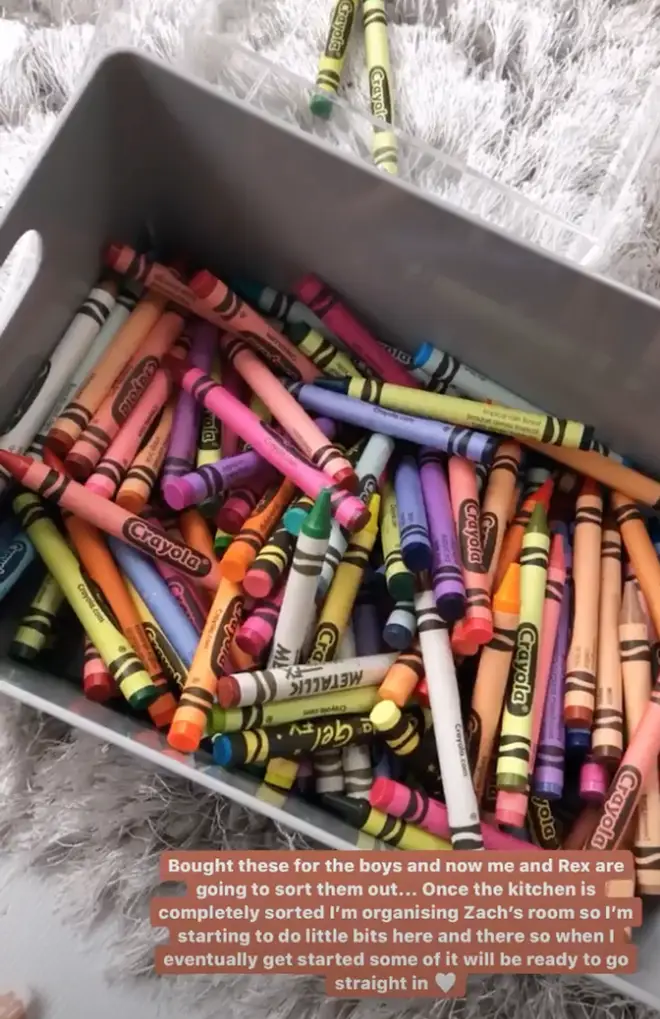 She suggests organising children's crayons into clear plastic drawers