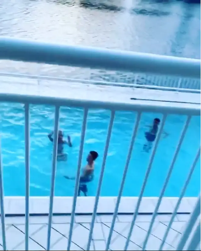 Pete's video showed the kids playing in the pool with their cousins