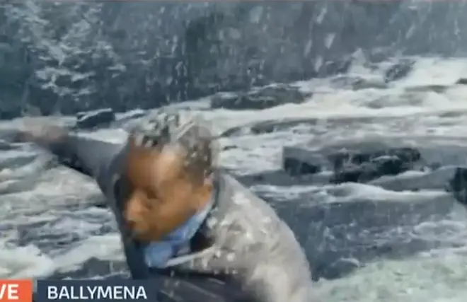 Andi Peters fell towards the camera as he stumbled over the snow