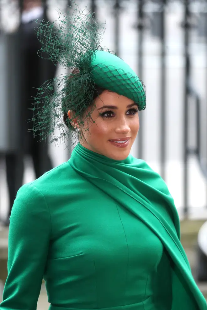 The Duchess of Sussex wore a dress by Emilia Wickstead and hat by William Chambers