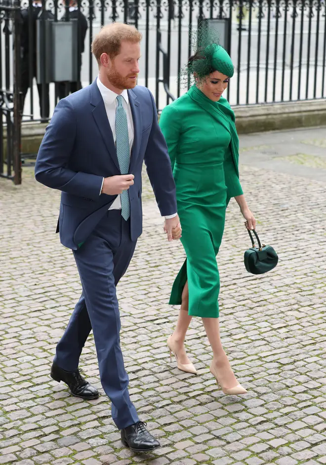 Prince Harry also wore green to match his wife's ensemble