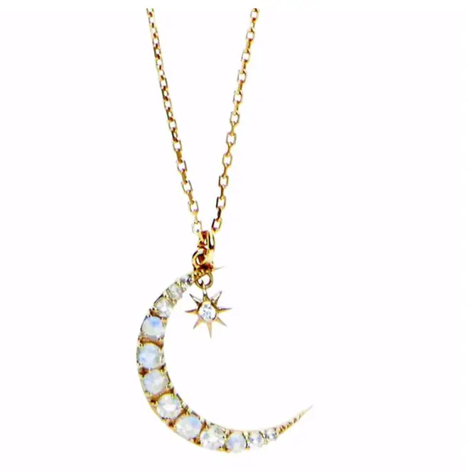 14k Gold Vermeil Crescent Moon Pendant In Moonstone & Diamond, £90