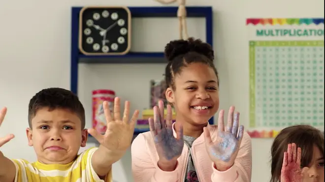 The video uses glitter to show kid the importance of washing their hands