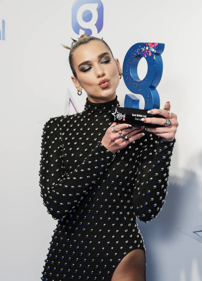 Dua Lipa with her Global Award for Best British Act