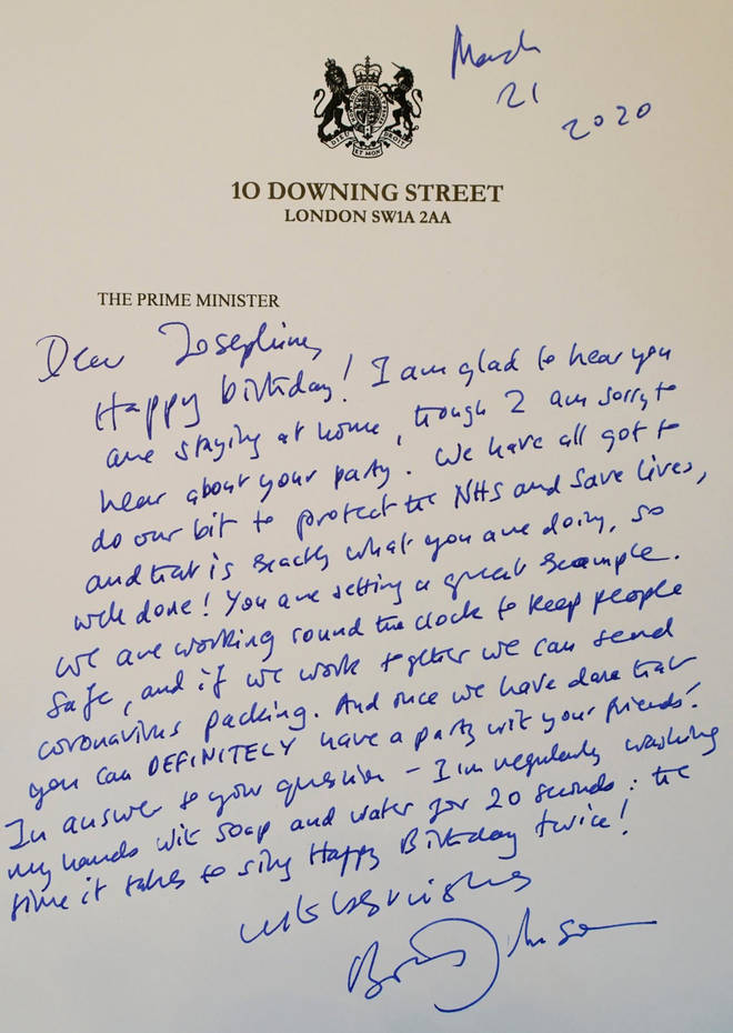 The handwritten note was written on official Downing Street paper.
