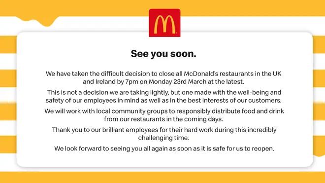 In their statement, McDonald's said they were protecting the health and safety of their employees and customers