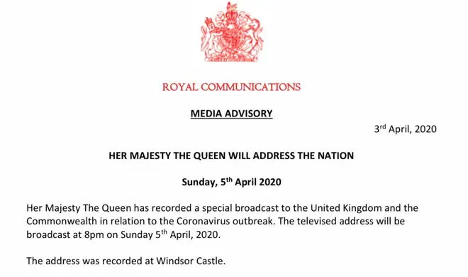 Buckingham Palace announced the news on Friday, April 3