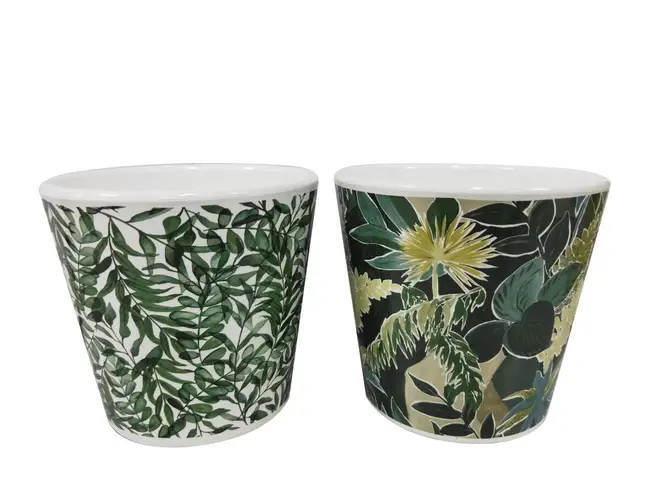 Patterned or coloured planters can really brighten up a drab outside space