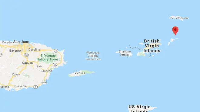 Necker Island is in the British Virgin Islands, and is just north of Virgin Gorda