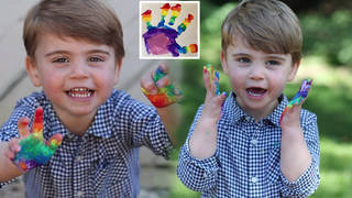 Prince Louis looked adorable as he proudly showed off his rainbow artwork, honouring the NHS