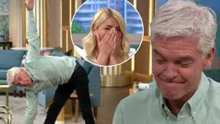 Holly couldn't stop laughing as Phillip tried yoga poses during the segment