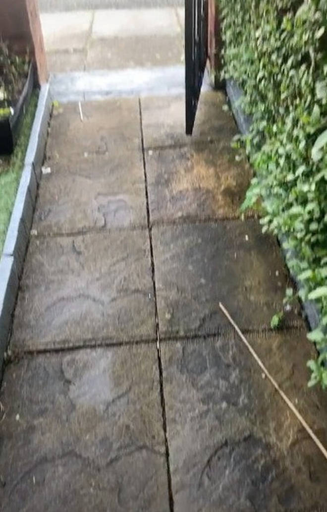 Before she cleaned it, the patio was dirty