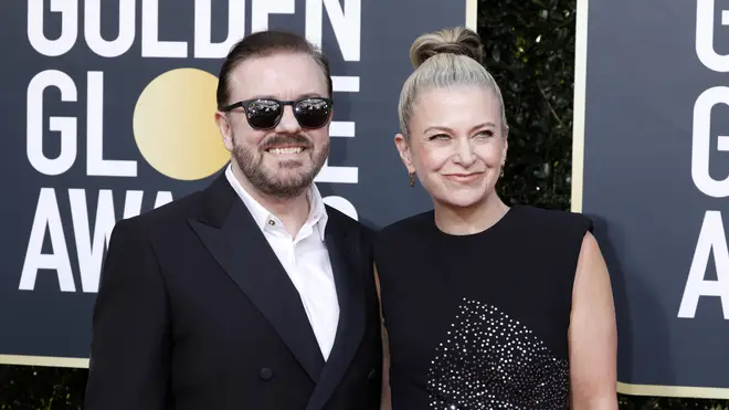 Ricky with his wife Jane Fallon at the Golden Globe Awards