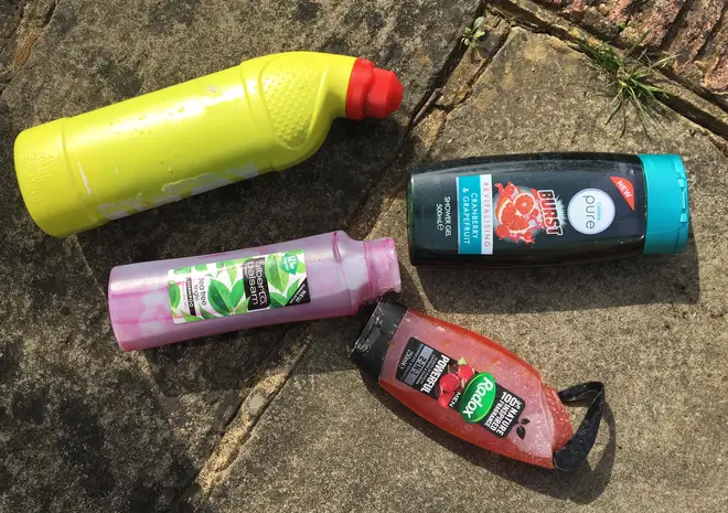 Some empty household bottles were good for 'squirting' the dye