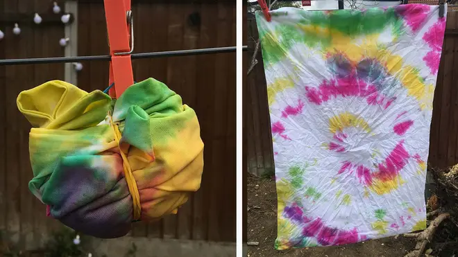 This pillow case was rolled in to a tight ball and dyed