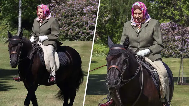 The Queen looked happy and healthy as she enjoyed a ride around Windsor Castle