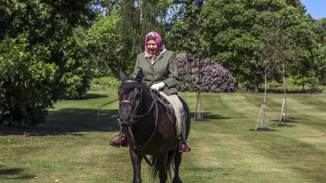 The Queen was pictured enjoying a leisurely tour of Windsor Castle parks on a 14-year-old Fell pony called Balmoral Fern