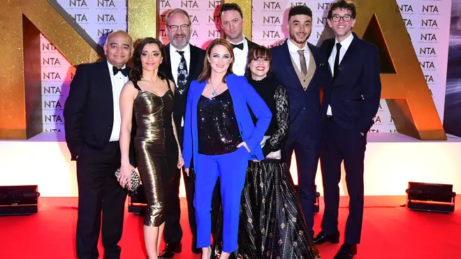 Nicola and her castmates on the red carpet
