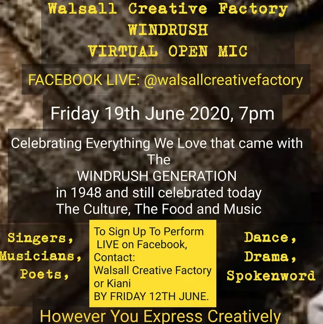 Walsall Creative Factory will be holding a virtual Windrush open mic concert