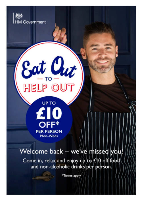 Details about   Eat Out to Help Out Posters Restaurants Pubs UP TO £10 off your food Cafe 