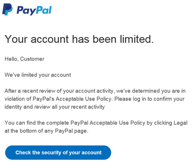 Adresse fake email paypal 10 PayPal