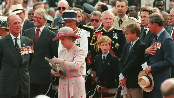 VJ Day commemorated by the Prince and Princess of Wales and children William and Harry in 1995