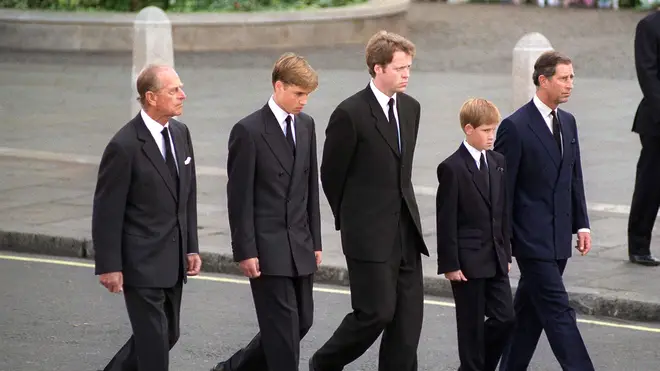 Prince Philip joins grandson's at Diana's funeral