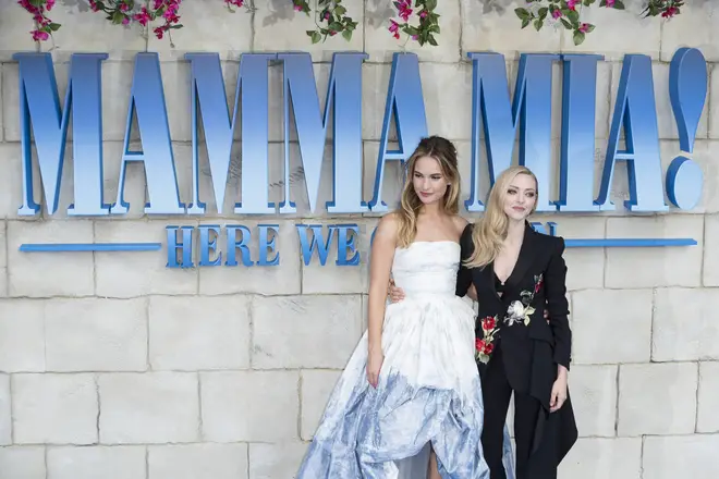 Lily James and Amanda Seyfried pictured at the London premiere of Mamma Mia! Here We Go Again