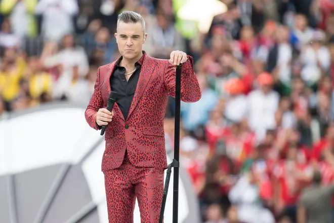 Robbie Williams performing at the FIFA World Cup ceremony