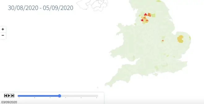 The interactive map shows the potential coronavirus 'hotspot' areas