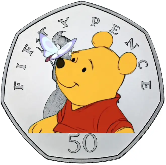 The new 50p coins will be released to mark 100 years of Winnie the Pooh [Not real coin, mock up by Heart]
