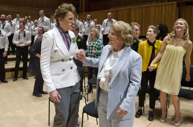 Sandi and Debbie Toksvig renew their vows at the Southbank Centre