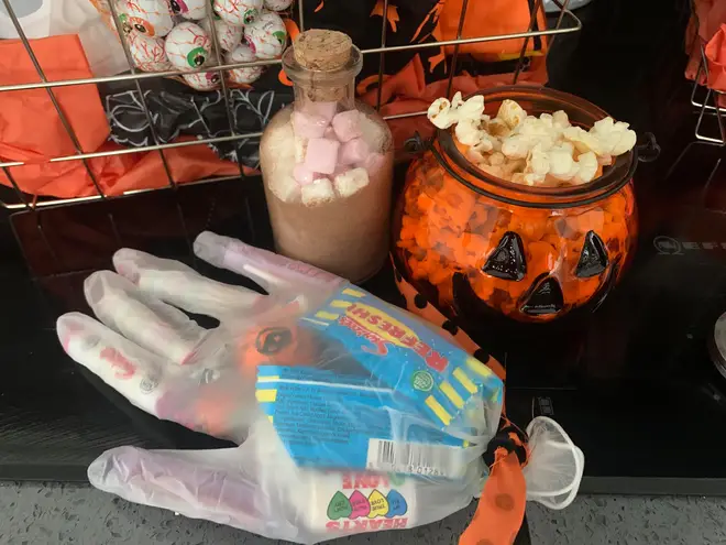 Hayley filled plastic gloves with sweets